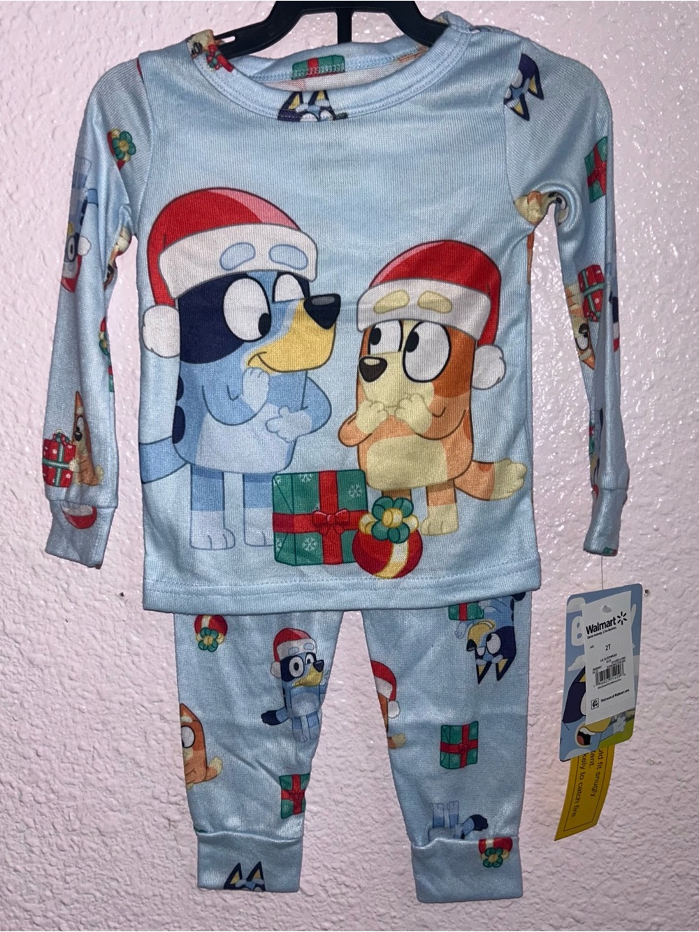 Blue Holiday Cartoon Puppy Kids Pajama Set